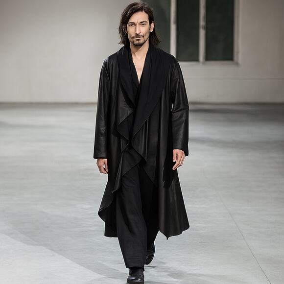 Yohji Yamamoto Made in Italy Leather Drape open Jacket Lined cotton size 42 - Picture 1 of 16